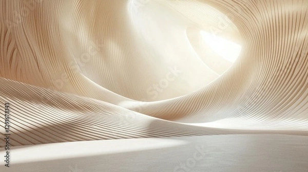 Obraz Abstract beige architectural interior with smooth curves and light source.