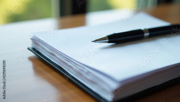 Fototapeta Stack of Business Documents, with Pen, Ready to Sign (16:9)