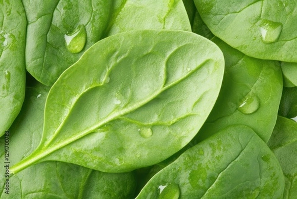 Fototapeta Close-Up of Fresh Spinach Leaves with Water Droplets on Surface
