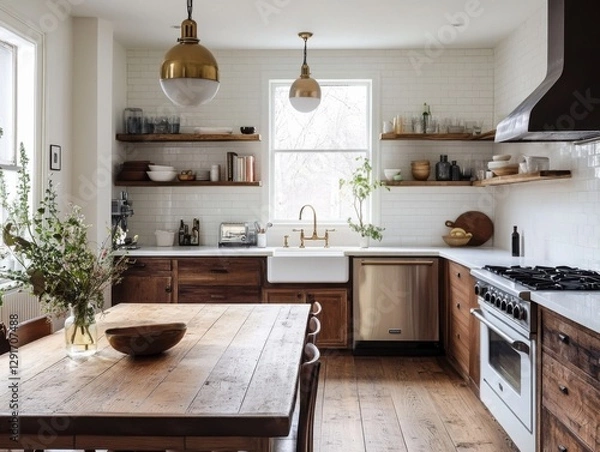 Obraz Modern Farmhouse Kitchen with Rustic Elements