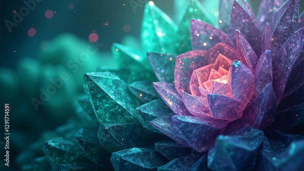 Obraz cosmic geometry: teal, purple crystal polygons