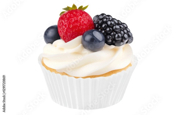 Obraz Delicious cupcake topped with fresh berries, cut out