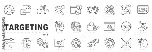 Fototapeta Set of targeting related line icons. Marketing, advertising, target etc. Editable stroke. Set 3