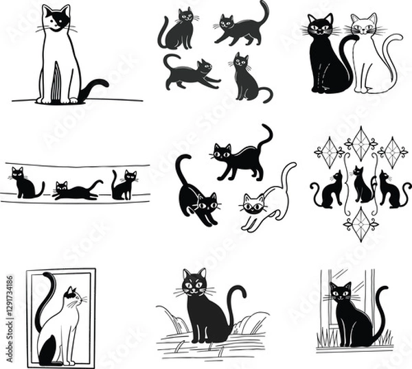 Fototapeta A premium set of cat's silhouettes and vector design