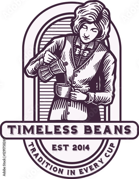 Fototapeta Vintage Female Barista Coffee Emblem Logo Illustration