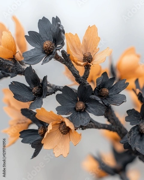 Obraz Flowering branches with unique black and orange blooms nature close-up artistic natural beauty