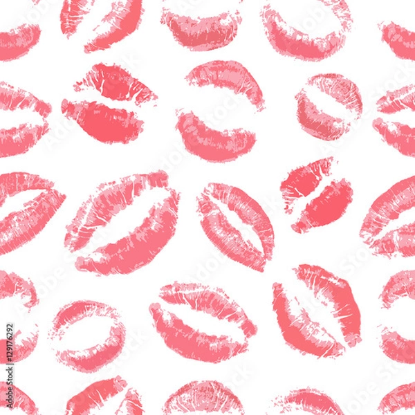 Fototapeta Lips print pattern on white background 