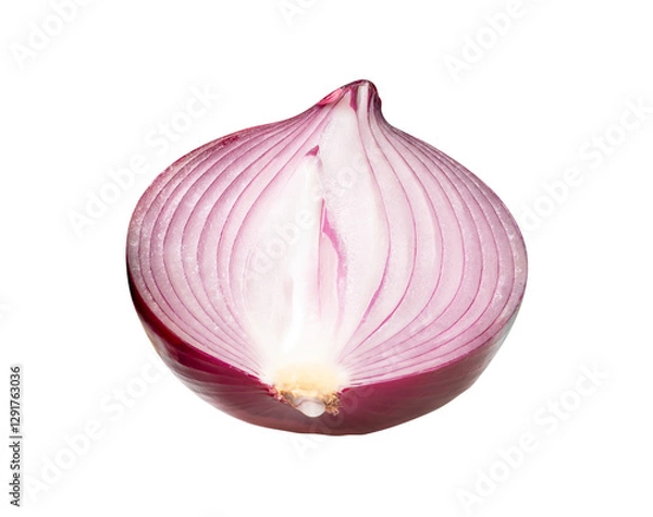 Fototapeta Top view of big red or purple onion bulb in half isolated on white background with clipping path