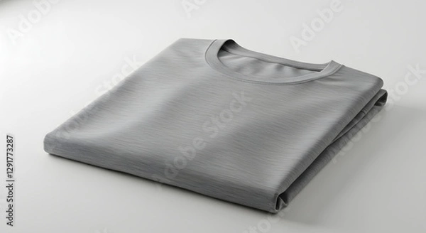 Fototapeta Pile folded gray tshirt white backdrop simple clean product photography background