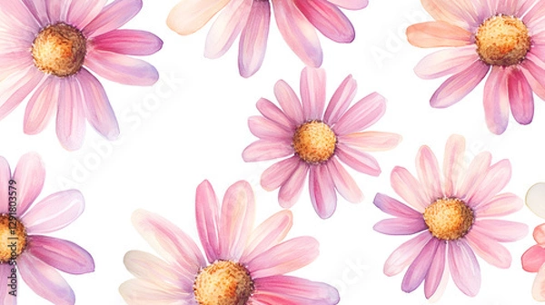 Obraz Watercolor pink daisy flowers pattern