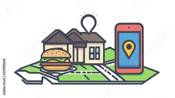 Fototapeta Ordering food online from home using location-based service