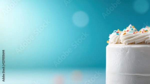 Obraz White cake with sprinkles and whipped cream on aqua blue background