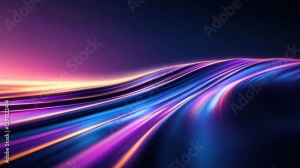 Obraz Abstract neon light trails in dynamic motion on dark background with gradient effect