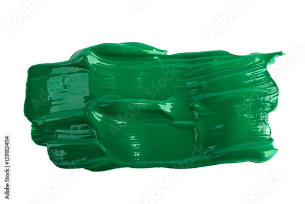 Obraz Acrylic green paint brush track blank art isolated on the white background