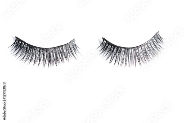 Obraz Close up a New false Eyelashes style for woman eyes isolated on white background with copy space

