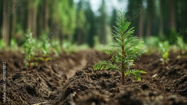Fototapeta Sustainable forestry practices with managed regrowth