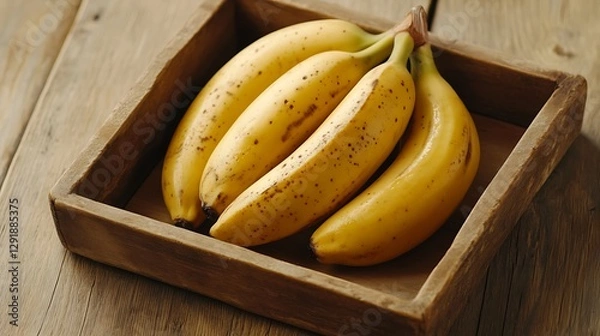 Fototapeta Fresh bananas in wooden crate on rustic table (1)