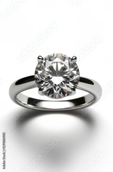 Fototapeta Elegant solitaire diamond ring with a sparkling oval cut diamond on a shiny white gold band against a clean background showcasing luxury and romance