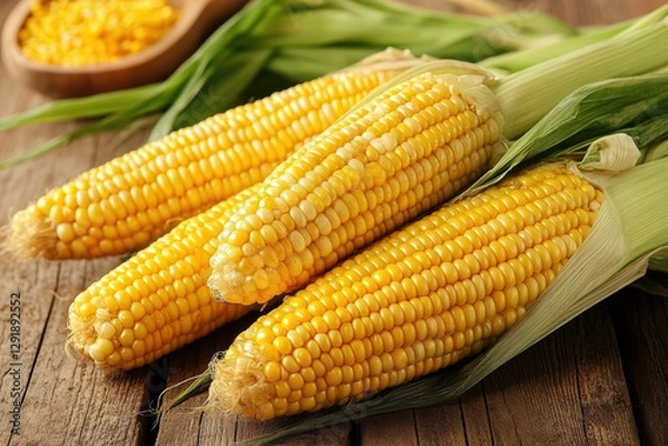 Obraz Raw Corn with Husk, Ready for Cooking