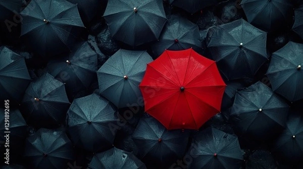Obraz Red Umbrella Crowd
