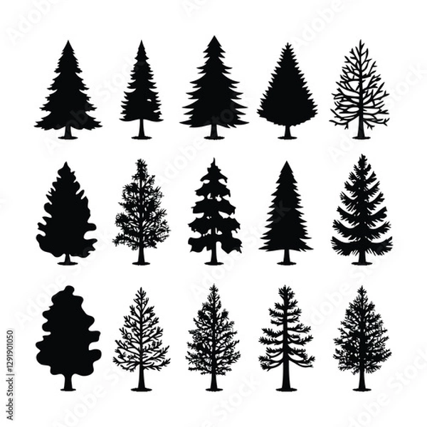 Fototapeta Christmas tree vector silhouette set 