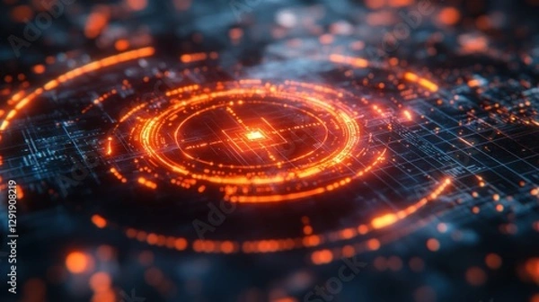 Fototapeta Glowing digital interface activating; futuristic circuit background