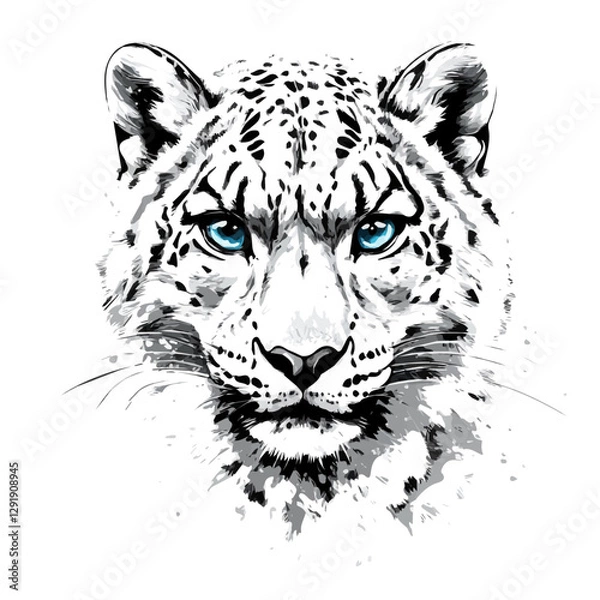 Fototapeta Snow leopard minimalist flat illustration, featuring a clean design isolated on a white background.


