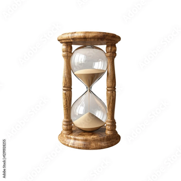 Obraz Wooden hourglass with loose sand isolated on a transparent background, symbolizes time management, the concept of deadline and the passage of time, png