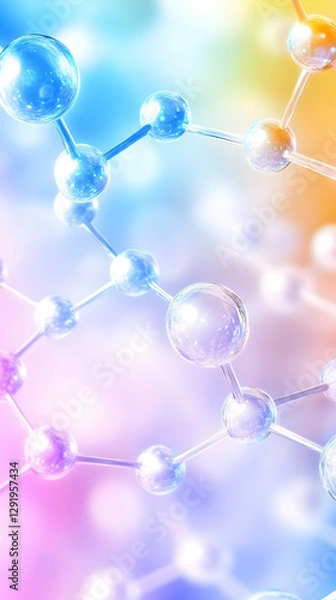 Fototapeta Colorful, vibrant molecule shapes connect, sparking scientific curiosity and magic