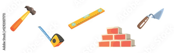 Obraz Builder Profession Tool and Handy Equipment Vector Set