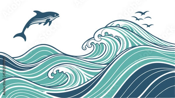 Obraz seamless pattern with dolphins