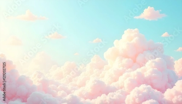 Fototapeta Soft dreamy sky background with fluffy clouds and pastel colors