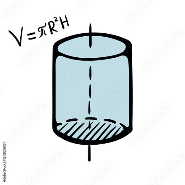 Obraz Construction and mathematical formula of the volume of a cylinder. Color Vector Illustration for Sticker, Print, Book