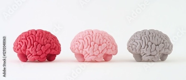 Fototapeta Three different colored brain models on a white background
