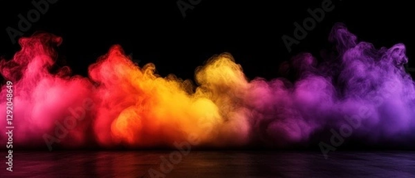 Fototapeta Colorful smoke trails on black background creating artistic abstract design