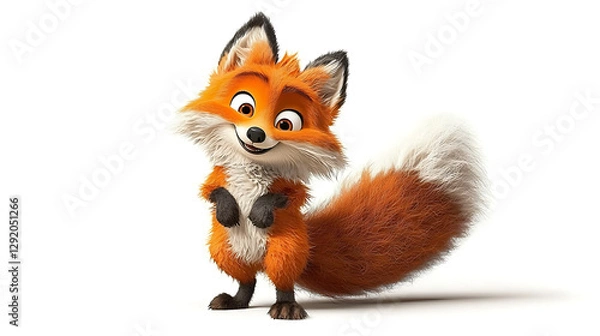 Fototapeta A cartoon fox is smiling and standing on a white background. generated using AI