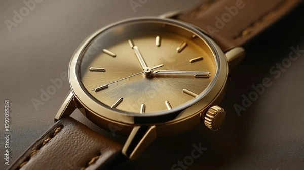 Obraz Golden wristwatch close-up lying on table. Fashion and style, time concept