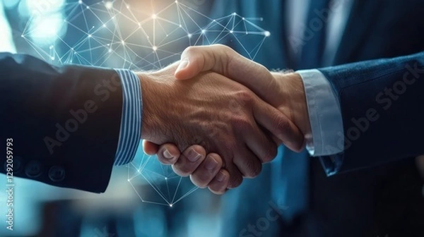 Fototapeta A a handshake between business professionals, symbolizing collaboration and technology integration