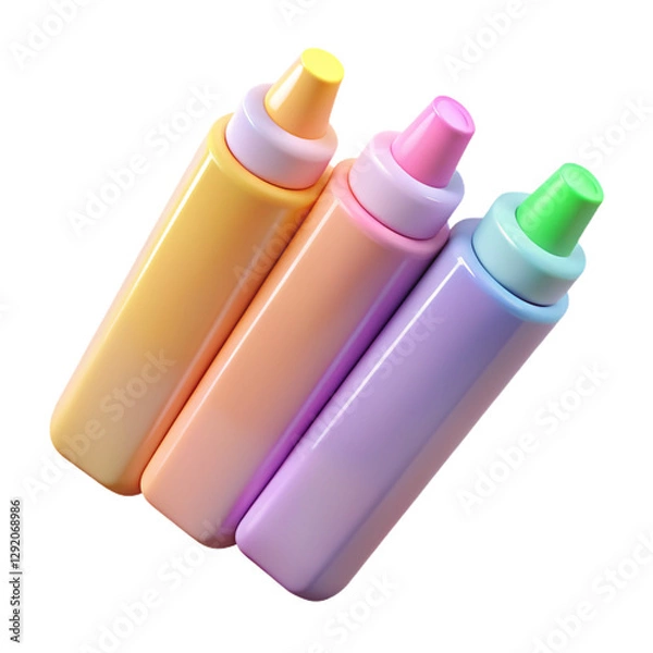Obraz Pastel Office Supplies 3D Icons – Aesthetic Stationery, Technology & Workspace Essentials for Modern Productivity | Transparent Background