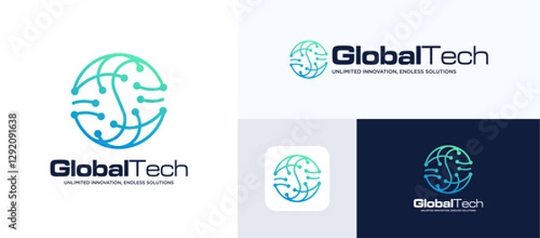 Fototapeta Globe tech logo design, Globe data connection for technology icon symbol vector, Tech world logo design, Global neuro logo, Neurology sign design, Global Network Logo vector design, Letter S initial