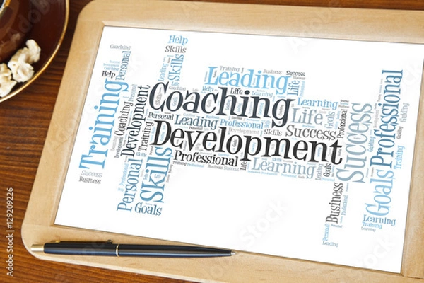 Obraz blackboard with coaching and development word cloud