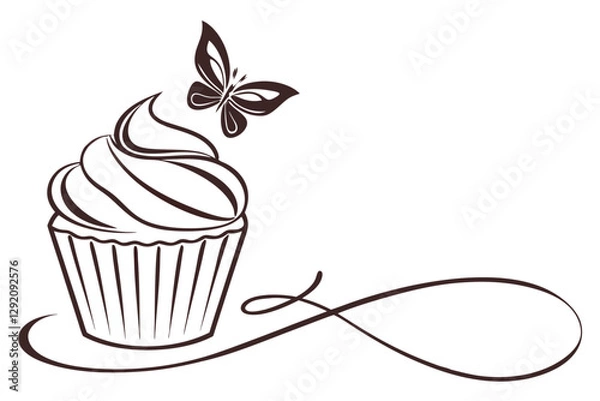 Fototapeta Unique Cupcake Logo Design Featuring a Butterfly – Vector Art for Branding