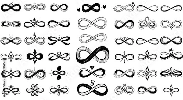 Fototapeta A collection of various infinity symbols, showcasing different styles and designs, perfect for artistic or decorative purposes.