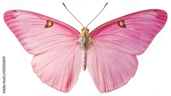 Fototapeta Pink Butterfly on White Background: A pink butterfly isolated on a white background for design purposes.