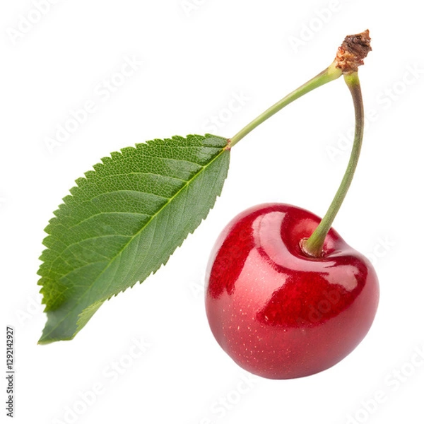 Fototapeta cherry with leaves isolated on white background