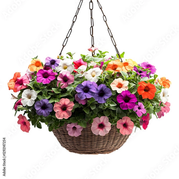 Fototapeta Basket of Petunias Hanging Isolated on Transparent Background