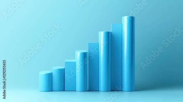 Fototapeta Minimalistic 3d bar graph render with cylinder shapes on a blue background for clean aesthetic
