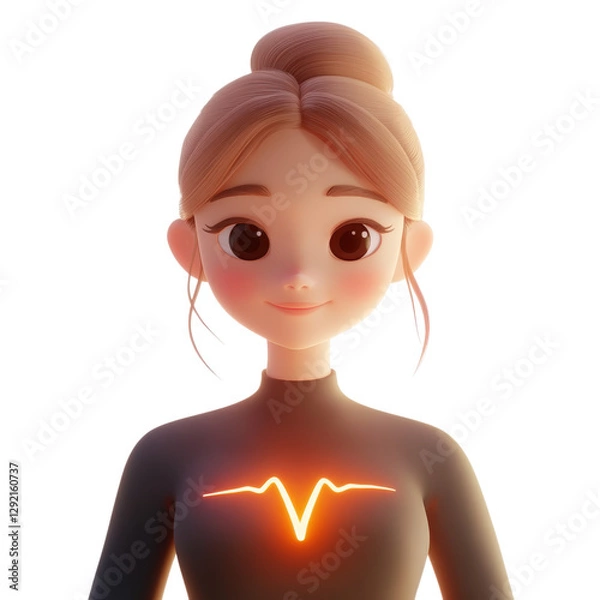 Obraz Young Woman with Glowing Heartbeat – Isolated PNG on White Background