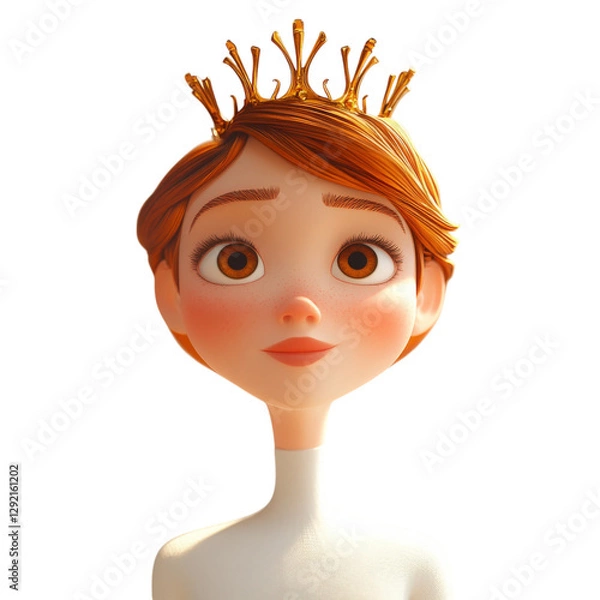 Obraz Young Queen with Elegant Crown and Innocent Expression – Isolated PNG on White Background