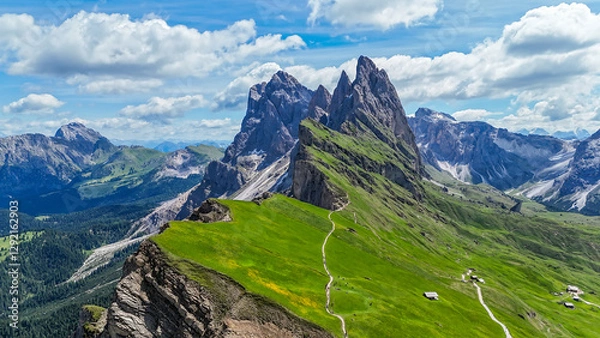 Fototapeta Wonderful landscape of the Dolomites Alps. Odle mountain range, Seceda peak in Dolomites, Italy.